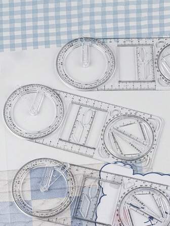 1pc Multi-Functional Student Rotating Geometric Ruler, Universal Ruler For Math Drawing, Protractor, Stationery Ruler, Rotating Geometric Drawing Ruler Set For Students
