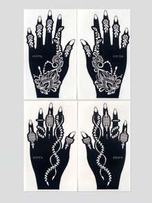 4 Sheets Reusable Flower Tattoo Stencils Temporary Tattoo Sticker Body Art Tattoos Stencils Sticker Glitter Tattoo Template For Hand Body Art Mehndi Designs - Black - View 2