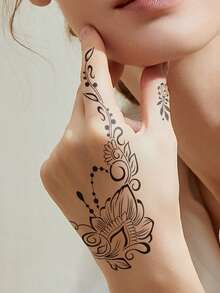 4 Sheets Reusable Flower Tattoo Stencils Temporary Tattoo Sticker Body Art Tattoos Stencils Sticker Glitter Tattoo Template For Hand Body Art Mehndi Designs - Black - View 5
