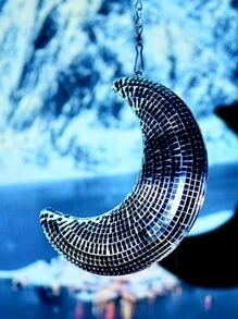 1pc Moon Shaped Pendant With Chain, Vintage Reflective Party Hanging Decor, Fashionable Home Decoration Suitable For Weddings, Parties, Rooms, Houses, Bars, Hanging,Home Decor ,Room Decor,Wall Decor - Multicolor - View 4