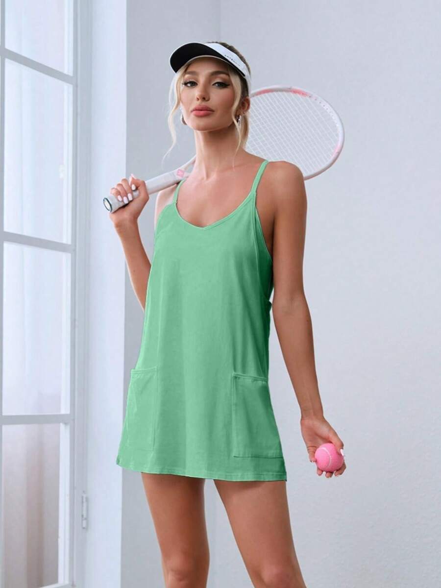 Vestido corto deportivo informal de tenis para mujer Larisa con pantalones cortos sin mangas para hacer ejercicio y actividades de verano - verde menta - Ver 1