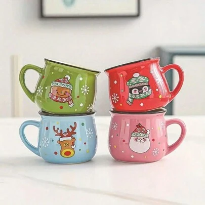 1set/4pcs Christmas Theme Ceramic Coffee Mugs - Reusable, Microwave Friendly, Polka Dot Design - Ceramic With Polished Metal Exterior, Multipurpose Use - Ideal Gift For Office, Mother's Day, Thanksgiving, Birthday And Easter Back To School