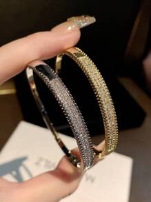 Fashionable Cubic Zirconia Copper Bangle, Luxury Starry Bracelet, Elegant Party Jewelry Gift For Women
