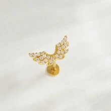 1pc Fashionable Minimalist Stainless Steel Angel Wing Shaped Diamond Stud Earrings, Suitable For Women's Daily Wear - Wing - View 7