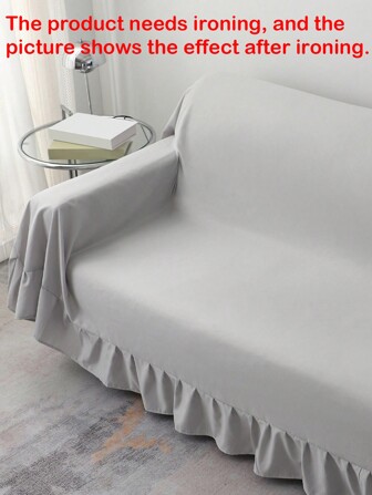 1入組素色荷葉邊沙發套極簡主義滌綸多尺寸彈性沙發套適用於客廳、臥室、家庭辦公室