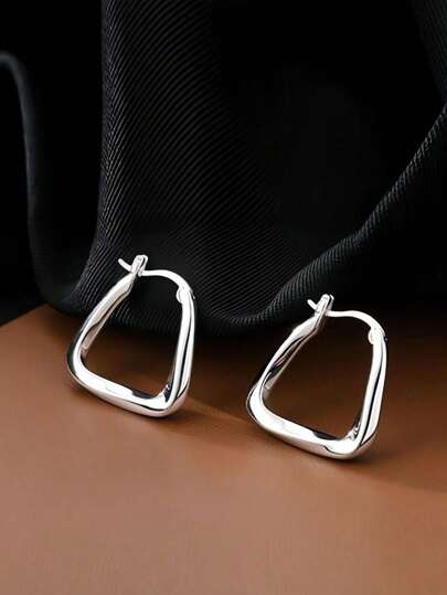 Sterling Silver Geometric Earrings For Women Light Luxury Cold Style Square Earrings Personalized Korean Style Earrings