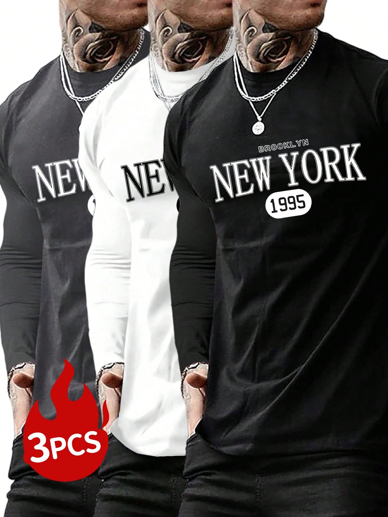 3pcs Men's Casual Simple Letter Print Long Sleeve T-Shirts, Autumn