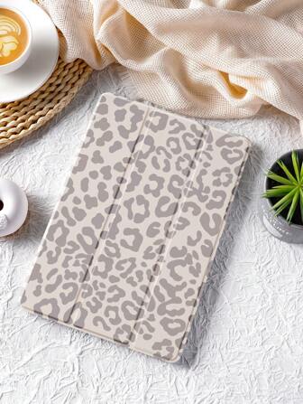 1 Pc Brown Leopard Pattern Tablet Protective Case, With Pen Holder, Anti-Drop, Support Sleep/Wake, Compatible With Samsung, And IPad