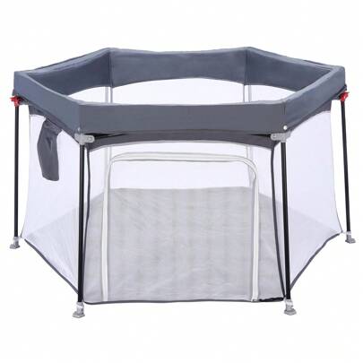 UBRAVOO Baby Laufstall, Faltbarer Sechseckiger Baby Laufstall Verbesserter Robuster Sicherheitslaufstall für Babys und Kleinkinder mit Weichem, Atmungsaktivem Netz Grau