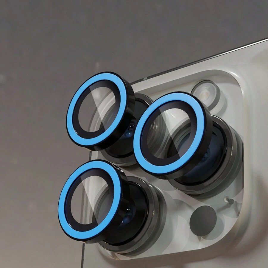 3片装相机镜头保护膜，配有闪亮金属水钻环和9H硬度防刮膜，时尚配件，个性化保护壳，生日、送给家人、朋友的礼物，闪耀水晶，镜头保护膜，手机配件，全覆盖防水防震防指纹