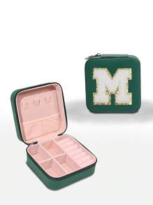 1pc Customizable Alphabet Jewelry Box Portable Jewelry Travel Storage Bag Mini Pearl Jewelry Box Bridesmaid Gift Box Compact Jewelry Box Earring Necklace Ring Jewelry Storage PU Leather Jewelry Box Creative Portable Jewelry Box Earring Gift Box Valentine's Day Gift Mother's Day Gift Halloween Gift Christmas Gift Bathroom Accessories Back To School