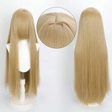 Karida Parrucca da cosplay lunga in fibra sintetica con frangia, parrucca da cosplay universale per capelli lisci a strati, resistente al calore, ad alta densità, aspetto naturale, 35 pollici/90 cm, parrucca sintetica extra lunga per donne, parrucche da cosplay artificiali per feste, Ognissanti, Natale, verde, arancione, rosa, blu, nero