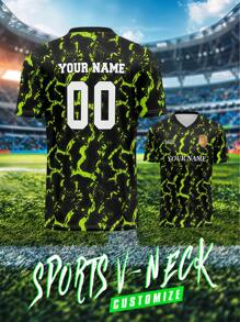 定制 210 克透气速干运动服，V 领设计，正面和背面印有姓名和号码，适合运动队/俱乐部、训练、休闲、派对，男女皆宜，春夏季