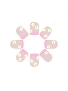 24 pièces de faux ongles carrés courts et brillants, avec des éléments de conception florale douce rose pâle française. Convient pour la décoration des ongles des femmes. Comprend 1 pièce de bande de gel et un bloc de polissage pour les ongles