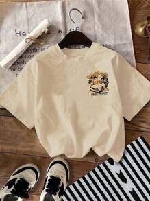 Tween Boy Car And Slogan Print Crew Neck T-Shirts Summer Boy's Csual Tee Soft Tops