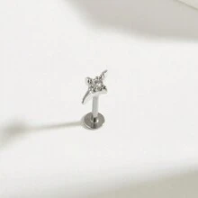 1pc Fashionable Stainless Steel 4-Pointed Star Shape Diamond Stud Earrings, Suitable For Women's Daily Wear - Star - View 7