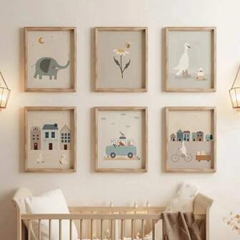 1 件墙壁艺术帆布画，北欧海报和印刷品，婴儿儿童房装饰图片，大象鸭鹅汽车城市侯无框架