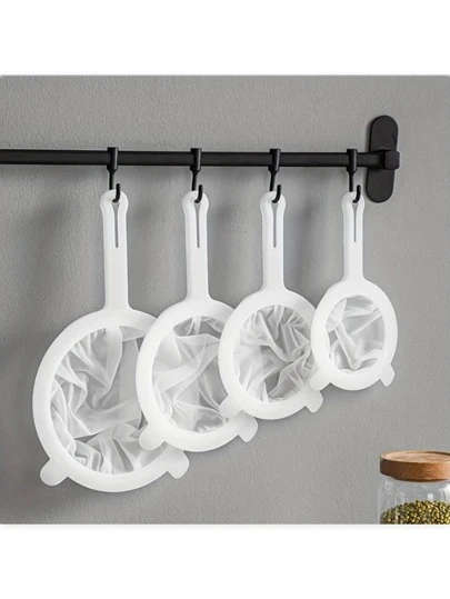 双柄塑料食物滤网多件套 - 细网尼龙滤网，适用于豆浆、咖啡、果汁、厨房必需品、细网厨房滤网套装、烘焙和烹饪准备必备厨房工具、圣诞节厨房礼物创意