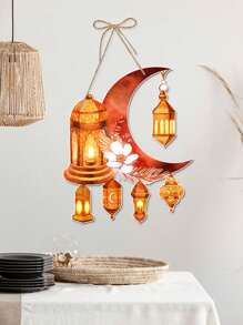 1 pieza - Decoración de rama, Lámpara decorativa colgante, Colgante de papel en forma de luna con tema festivo, Decoración de escena de fiesta con colgante con patrón de lámpara de aceite, Decoración de pared para el hogar