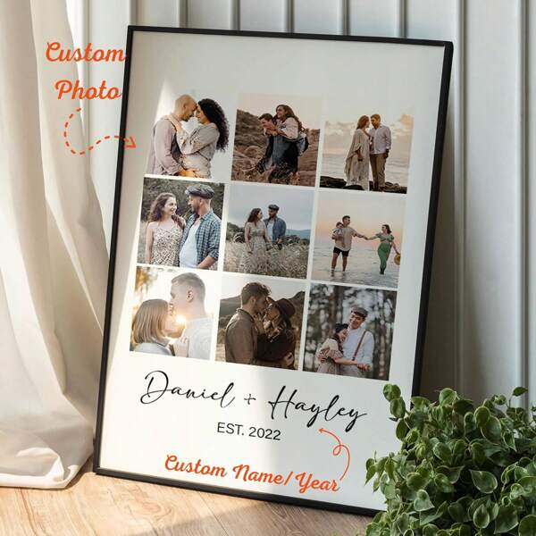 Custom Poster Printing, Personalized Couple Photo Gifts, Customized Couple Photo Collage, Couple Photo Montage, Custom Anniversary Gifts, Couple Photo Collection Poster, Valentine's Day Gifts For Her, Personalized Home Decor Poster, Suitable For Valentine's Day, Anniversary, Home Decor, Frameless