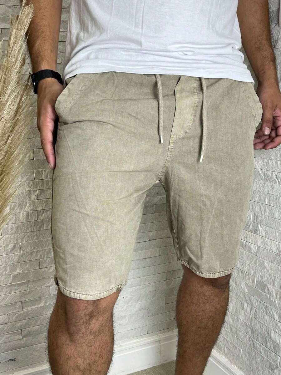 Men's Twill Bermuda Shorts With Drawstring Premium Shorts - Rượu sâm banh - Xem 1