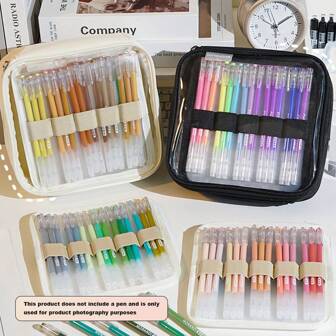 languo 1pc Large Capacity Organizer Pen Pouch, Pens Not Included, With Three Compartments, Holds Up To 108 Handwriting Pens, Visual Pen Pouch, For Markers, Stationery Supplies,Pencil Case,Pencil Pouch,School Bag