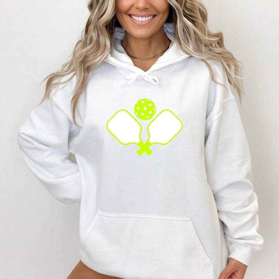Pickleball Sweatshirt, Pickleball Hoodie, Pickleball Shirt, Pickleball Sweater, Pickleball Player Hoodie Oversized Pullover Hoodie Double-Lined Hood Heavyweight Cotton Pullover Hooded Sweatshirt For Women - White - View 1