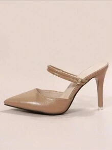 女士优雅尖头性感高跟鞋，适合派对、办公室、休闲、度假，尖头高跟系带休闲正装鞋 - 杏色 - 查看 4