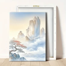 1pc Wrapped Frame Canvas Wall Art Print Mountain Landscape Tree Vintage Canvas Classic Oil Painting Art Home Decor For Living Room, Bedroom, Office - 包裹式框架 - 查看 1