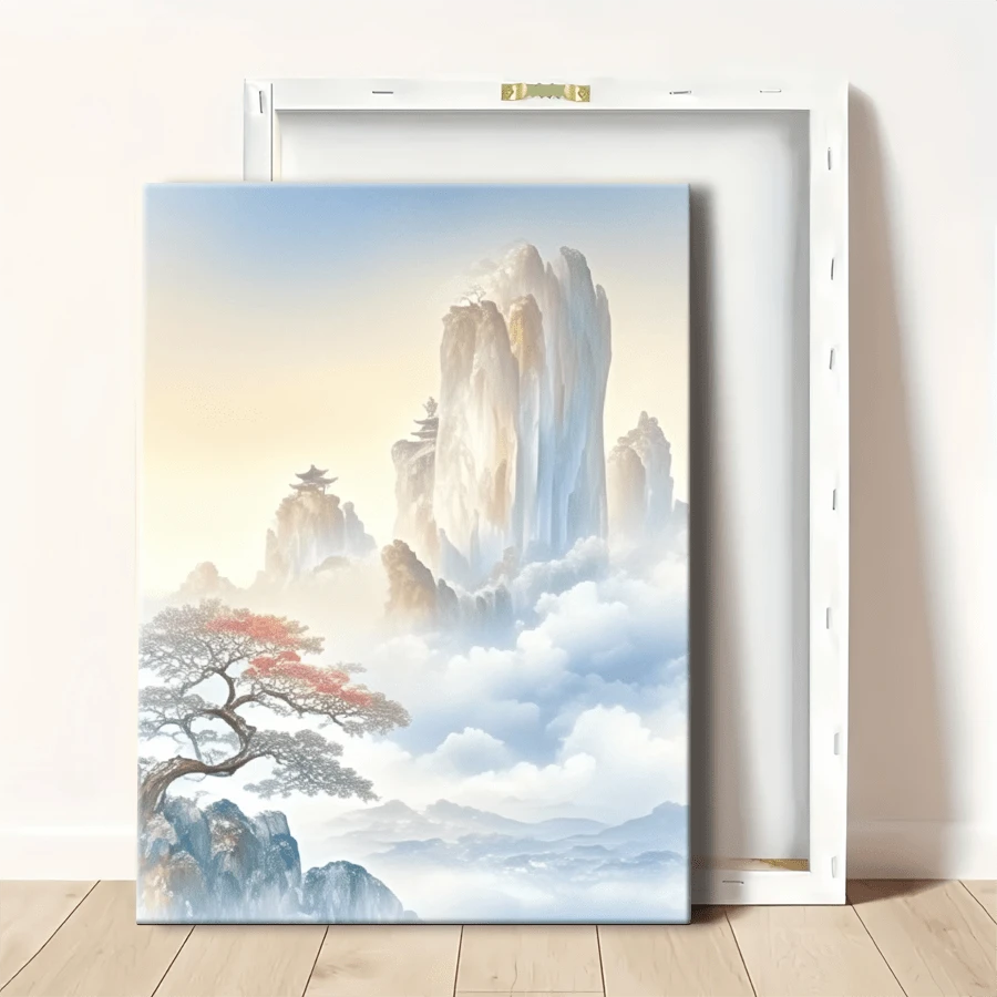 1pc Wrapped Frame Canvas Wall Art Print Mountain Landscape Tree Vintage Canvas Classic Oil Painting Art Home Decor For Living Room, Bedroom, Office - 包裹式框架 - 查看 1