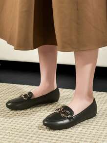 Mocassins élégants avec chaîne métallique - Noir - Voir 1