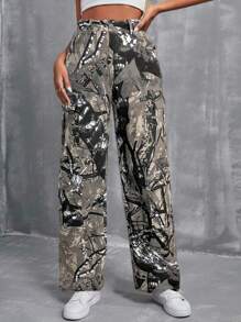 Retro Fashion Camouflage Loose Cargo Pants - Multicolor - View 5