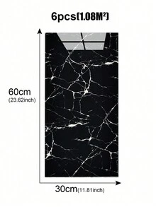 6 件装 1.08 平方米黑色/灰色仿大理石图案瓷砖贴纸适用于厨房，防水、防潮、PVC 和铝自粘墙贴 - 彩色 - 查看 13