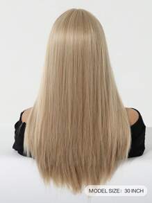 女士合成暖棕色金色长直假发，适合角色扮演、派对、日常佩戴，自然中分，耐热纤维材质。（请注意佩戴和保养方式，由于拍摄时的光线和角度原因，实际产品颜色可能与图片略有差异。） - 金色 - 查看 6