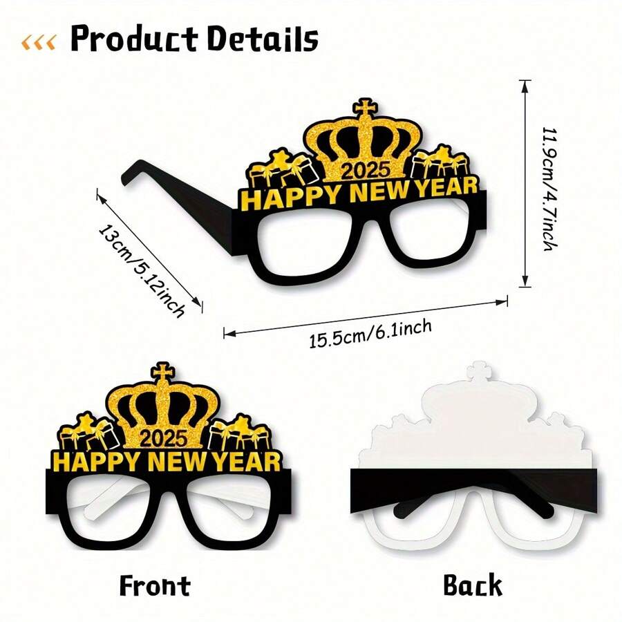 16pcs 2025 New Year Party Supplies, Black And Gold Paper Glasses, One