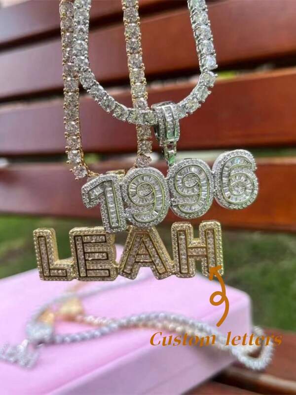 (Custom-Made) Customized Brown Sugar Letter & Number Charm Pendant, Brass With Cubic Zirconia, Hip-Hop Style, Daily Wear Jewelry