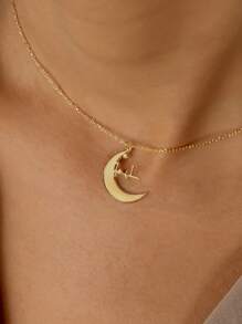 TRACEE Crescent And Arabic Name Necklace, Customized Arabic Name Necklace, Islamic Jewelry, Nameplate Arabic Necklace, Gift For Her 18K Gold Stainless Steel Jewelry