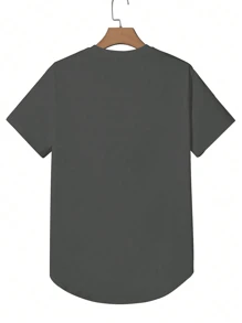 Camiseta Masculina de Manga Curta com Gola Careca de Cor Sólida, Uso Casual Diário