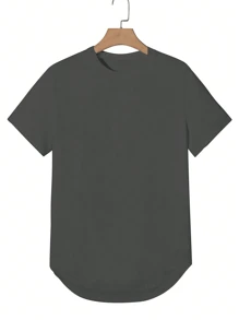 Camiseta Masculina de Manga Curta com Gola Careca de Cor Sólida, Uso Casual Diário