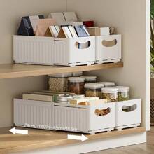 Contemporary Plastic Expandable Kitchen Cabinet Organizer Bins - Pull-Out Storage Boxes With Handles For Snacks, Spice Jars, And Home Organization Can Store Underwear, Cd, Remote Control, Socks, Magazines, Stationery, Mobile Phone, Paper Towels, Extensive, Cosmetics, Bra, Medicine, Toys, Sundries Specifications Large Size Room Decor Home Decor Fall Decor Bedroom Decor  Halloween Decor,Room Decor,Christmas Decorations, Halloween, Halloween Decorations,Christmas, Halloween Decor,Christmas Decor,Fall Decor,Christmas Decor,Storage,Organizer