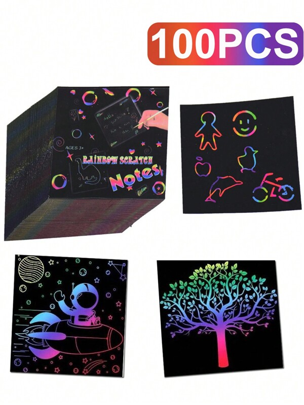 100pz/50pz Kit per disegni con graffio arcobaleno, fogli per disegni colorati, gioco per compleanni, regalo per feste, attività per matrimoni di bambini, disegno a graffio, numeri colorati, per il ritorno a scuola