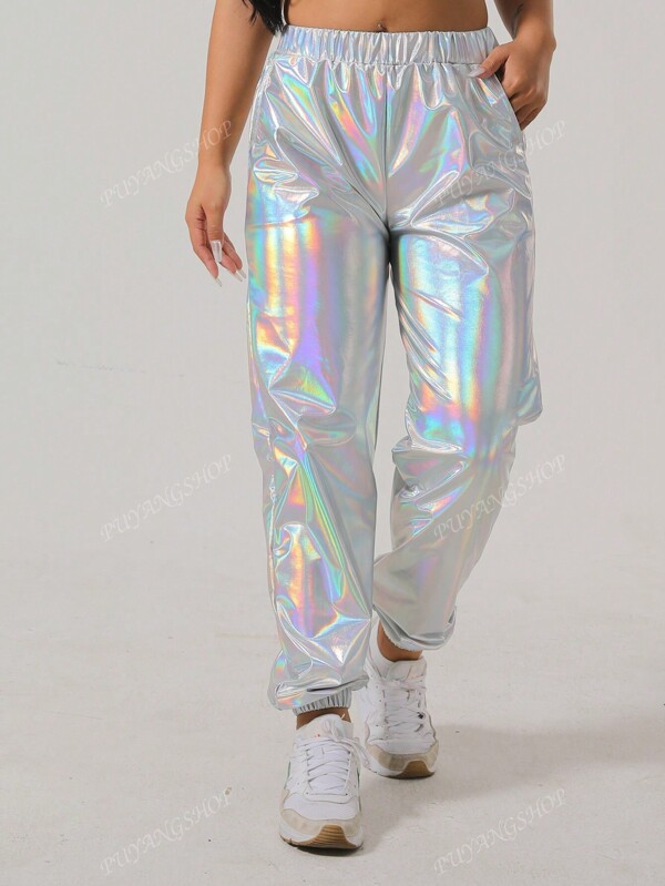 Pantalones capri casuales de moda con volantes multicolor brillantes