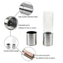 [Opción popular] Juego de molinillo de pimienta y salero manuales 2 en 1, molinillo de especias cerámico ajustable, herramienta de cocina de acero inoxidable - Negro/Plateado, Juego de molinillos, Herramienta de cocina - Multicolor - Ver 5