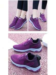 Zapatillas de deporte casuales de moda,Zapatillas de deporte de moda para mujer, suela gruesa mejorada,  Diseño casual, transpirables y cómodas, suela gruesa adecuada para todas las estaciones, cierre con cordones, estilo moderno,zapatillas de lona, versátil y liviano, adecuado para deportes diarios,  ​​cordones para estudiantes. - Morado - Ver 6