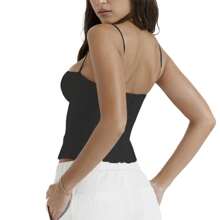 Women's Fitted Cami Tops Solid Color Sleeveless Backless Cropped Going Out Tops - màu đen - Xem 4
