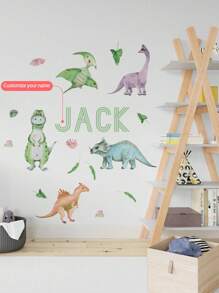 1pc Personalized Custom Your Name, Cartoon Dinosaur, Elephant, Sleeping Bear Wall Decor For Children Boys Girls, Nursery Bedroom Game Room Wall Art Gift
