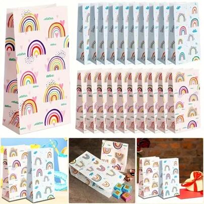 10 个/包彩虹派对礼品袋，适合特殊场合的纸质派对袋，小型企业用品，用于 DIY 烘焙包装、购物和庆祝活动的礼品袋的糖果袋