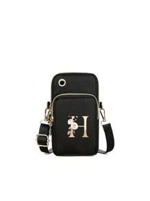 1pc Casual Letter & Flower Pattern Shoulder Bag,All-Match VersatileCrossbody Bag & Mobile Phone Bag