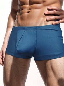 Faux Silk Mini Boxer Comfortable, Elastic, Sexy For Gentlemen - Short Shorts Swimwear Type, Men's Lingerie - 藏蓝色 - 查看 4