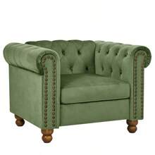 PHOYAL Large CHAIR, Velvet Sofa Classic Tufted Chesterfield Settee Sofa Modern 1 Seater Couch Furniture Tufted Back For Living Room (Green)